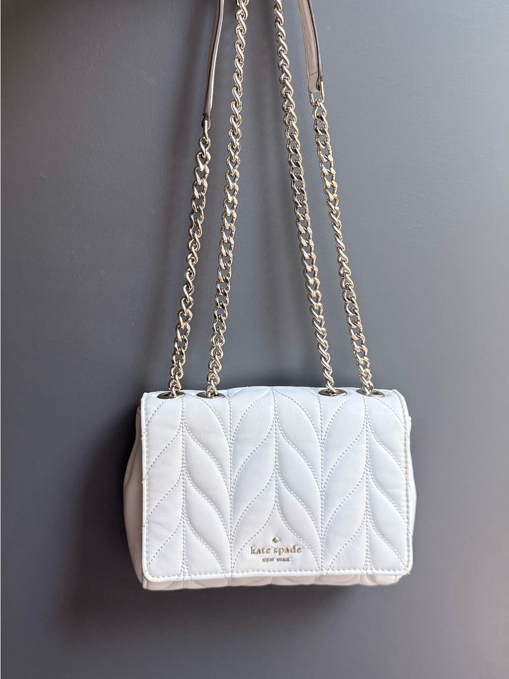Kate Spade White Quilted Leather Chain Crossbody Bag